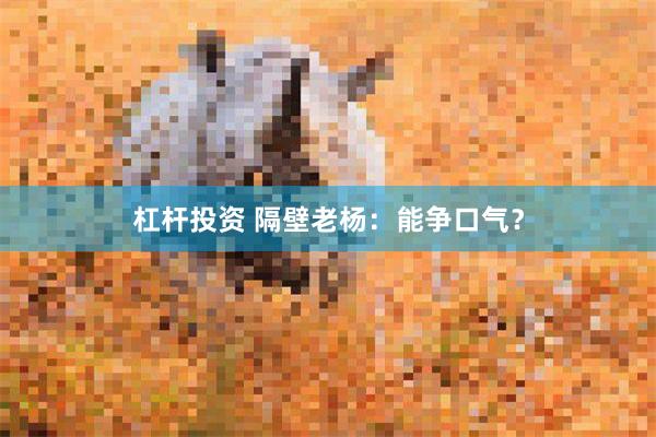 杠杆投资 隔壁老杨：能争口气？